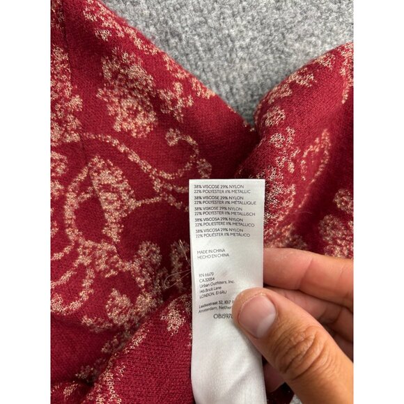 Anthropologie Sweater Women's XL Red & Gold Sparkle Floral Ruched Long Sleeve - Picture 7 of 8